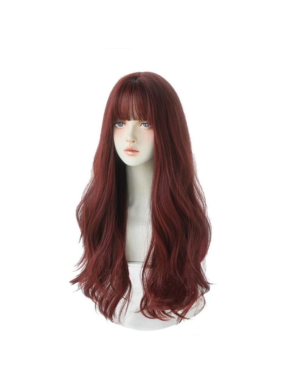 Women's Wine Red Heat Resistant Synthetic Fiber Long Straight Wigs Bangs